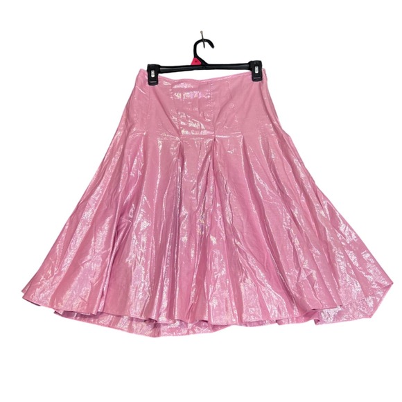 Lisa Ho Pink Metallic Pleated Midi Skirt Womens 2 Pink Party Evening Wear Shiny - Picture 3 of 14